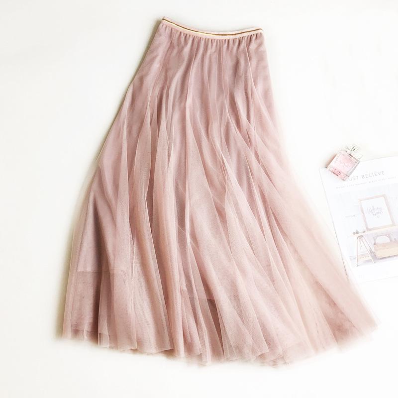 Korean Summer 2023 Elastic Waist A-Line Tulle Skirt for Women
