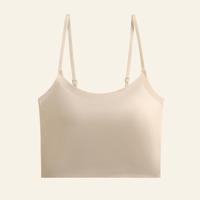 Seamless Ice Silk Spaghetti Strap Tank Top - Women's Slimming One-Piece with Beautiful Back Design