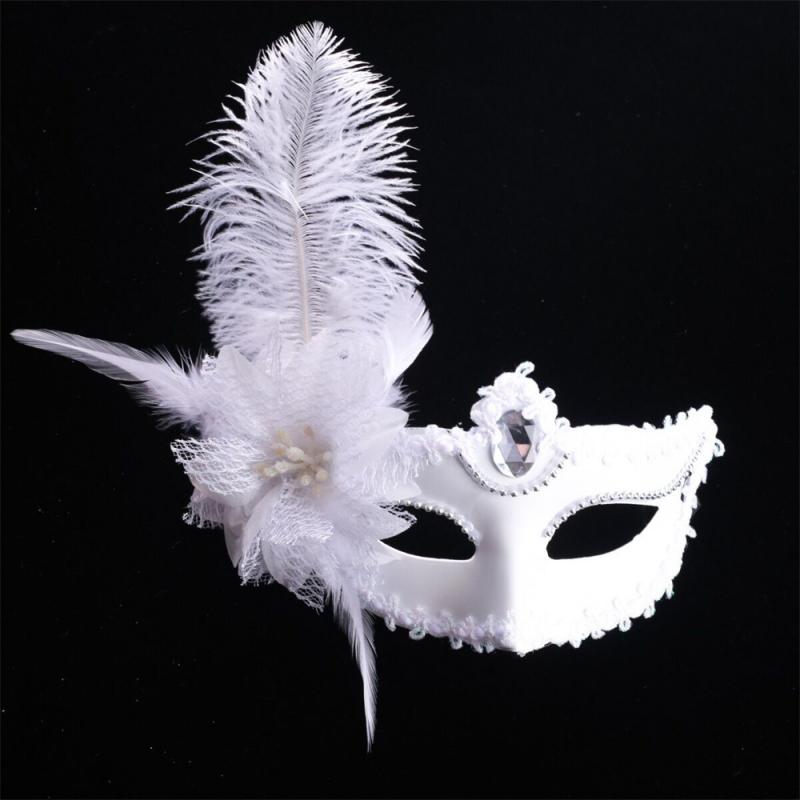 Venice Adult Masquerade Princess Mask Female Half Face Sexy Party Sexy Side Flower Ostrich Halloween Feather Mask Party Supplies