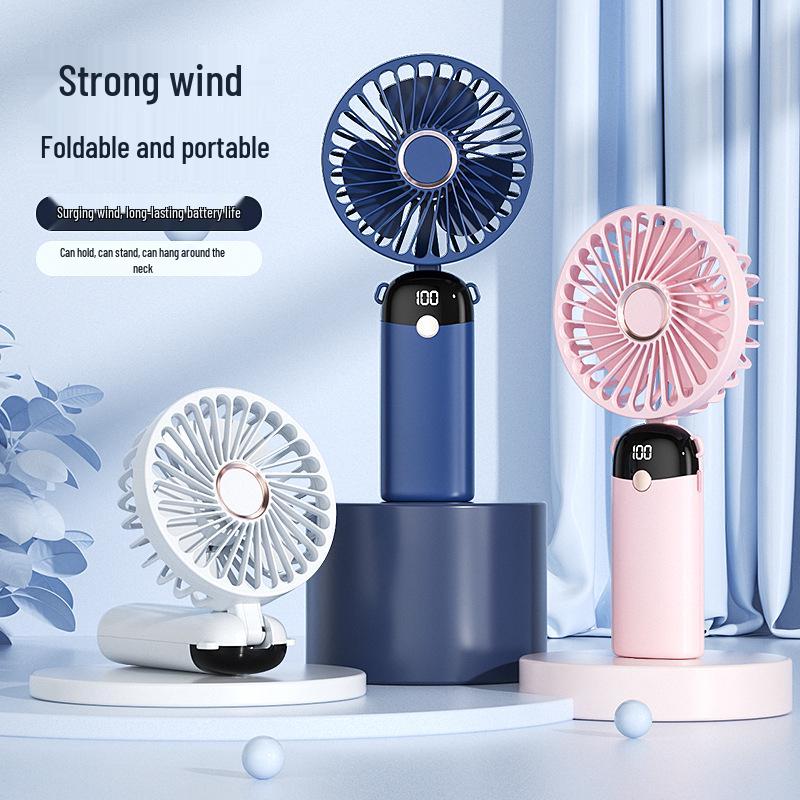 Custom Mini Handheld Fan: Portable, Foldable, USB Rechargeable with Digital Display