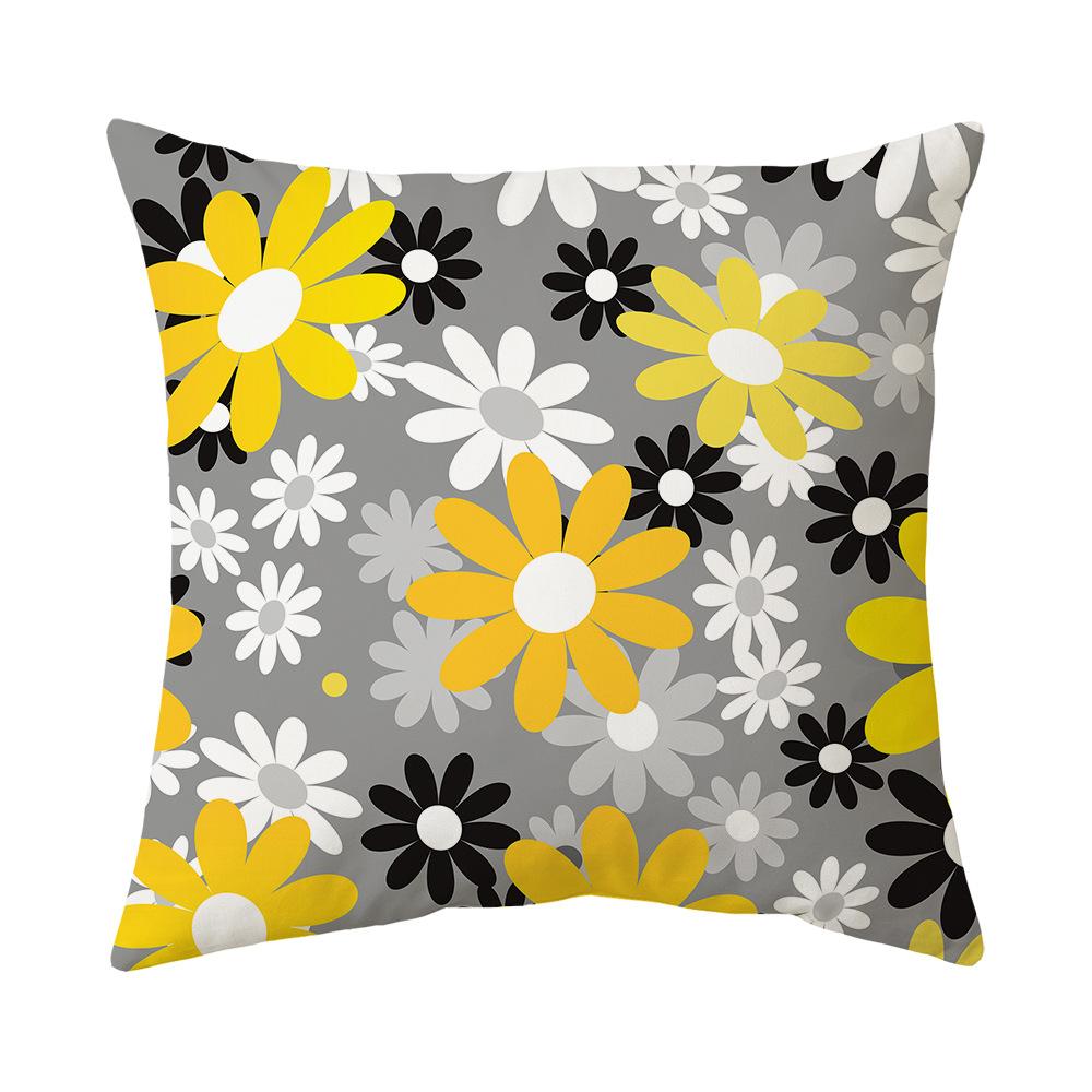 New Pillow Yellow Gray Geometric Flower Print Sofa Pillow Cover
