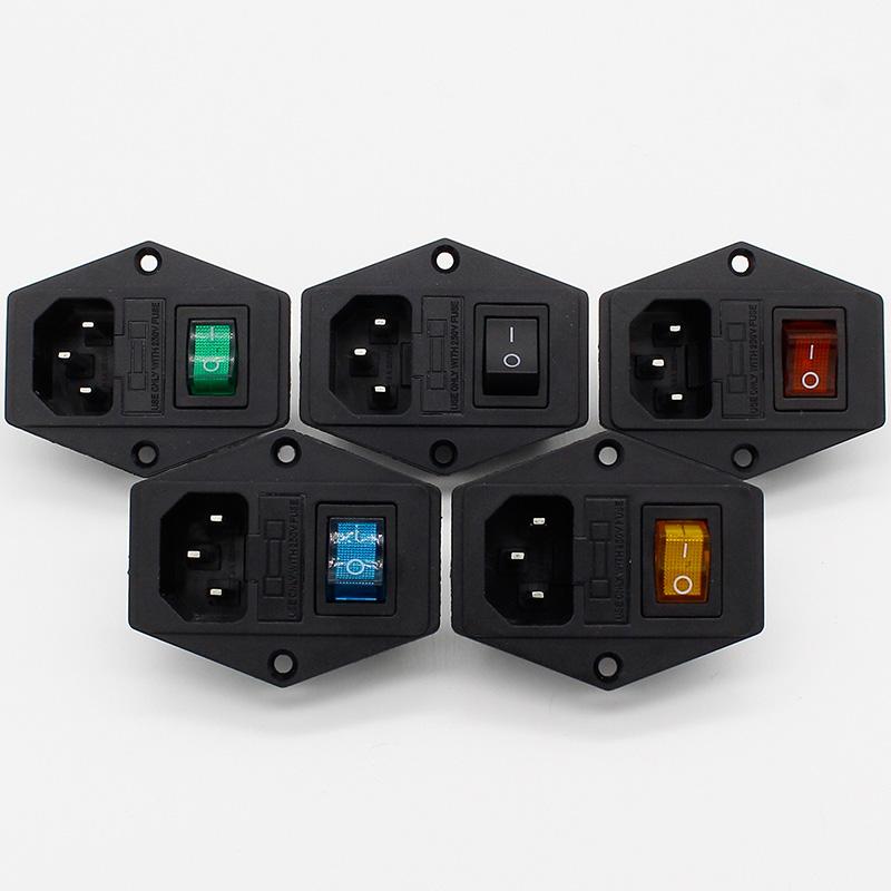 5pcs  brass part  with 10A fuse  power socket with Rocker Switch ac socket 3 Terminal Power Socket with Fuse Holder Connector