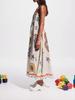2026 Sexy European-American Style Graffiti Print Spaghetti Strap Wide Hem Dress