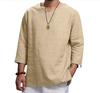 Fashion Men's 3/4 Sleeve Loose Long Sleeve V-Neck Casual Beach Linen Shirt Men's Tops