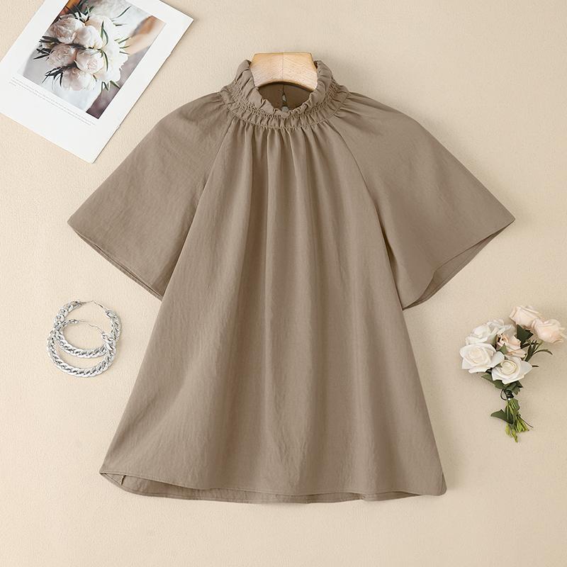 ZANZEA Women Casual Turtleneck Loose Summer Short Sleeve Blouse