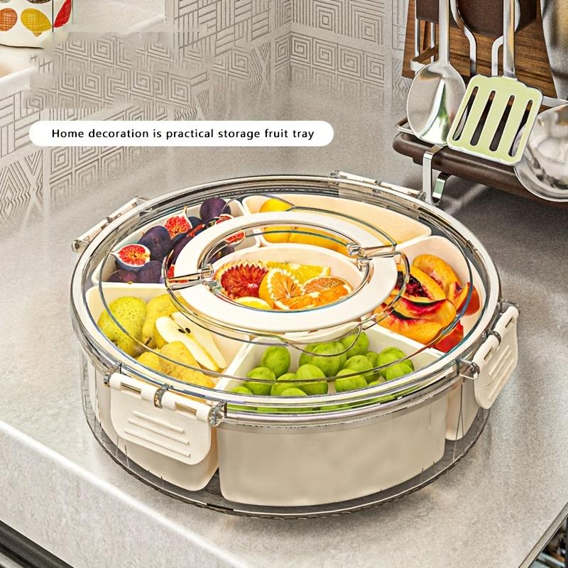 Round Plastic Rotating Snack Tray with Lid, Food Storage Organizer with Food Contact, Suitable for Families, Parties, Weddings and Festivals