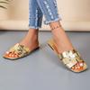 Goldene flache Damen-Sandalen mit offenem Absatz Ledersandalen Badeschuhe Strandschuhe Bequeme Slip-On-Sandalen für Damen