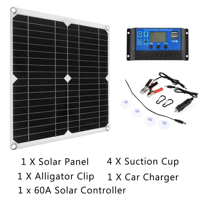 200W Solar Panel Kit With 60A Controller USB 12V Portable Solar Power Charger for Car Boat RV Bank Battery CampingSolar Plate