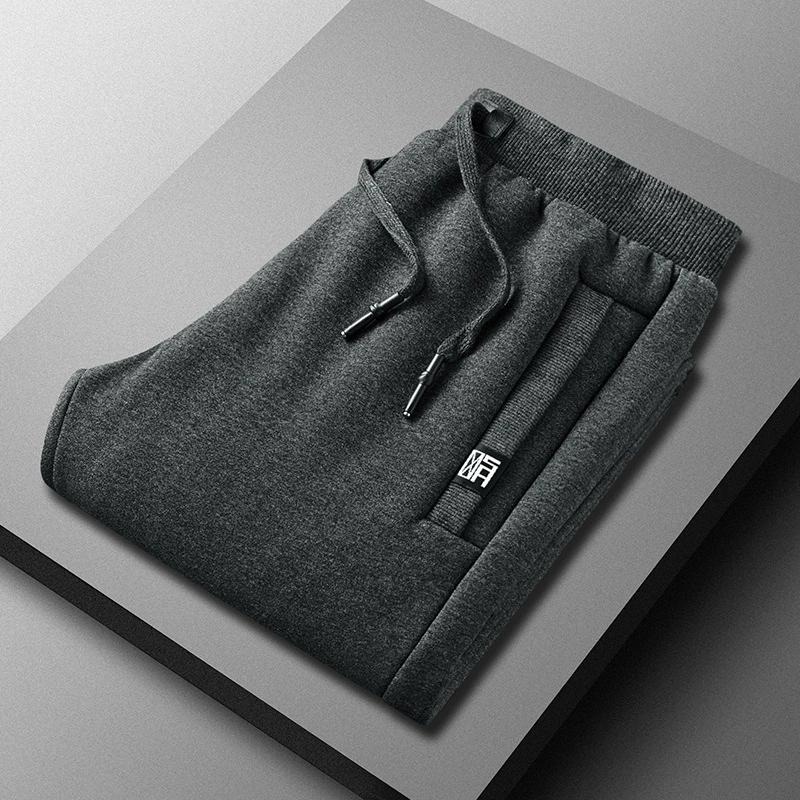 Autumn Winter Sports Trousers Men's Small Feet Padded Thickened Lamb Wool Trousers Warm Cotton Trousers Slim Drawstring Men's Casual Trousers