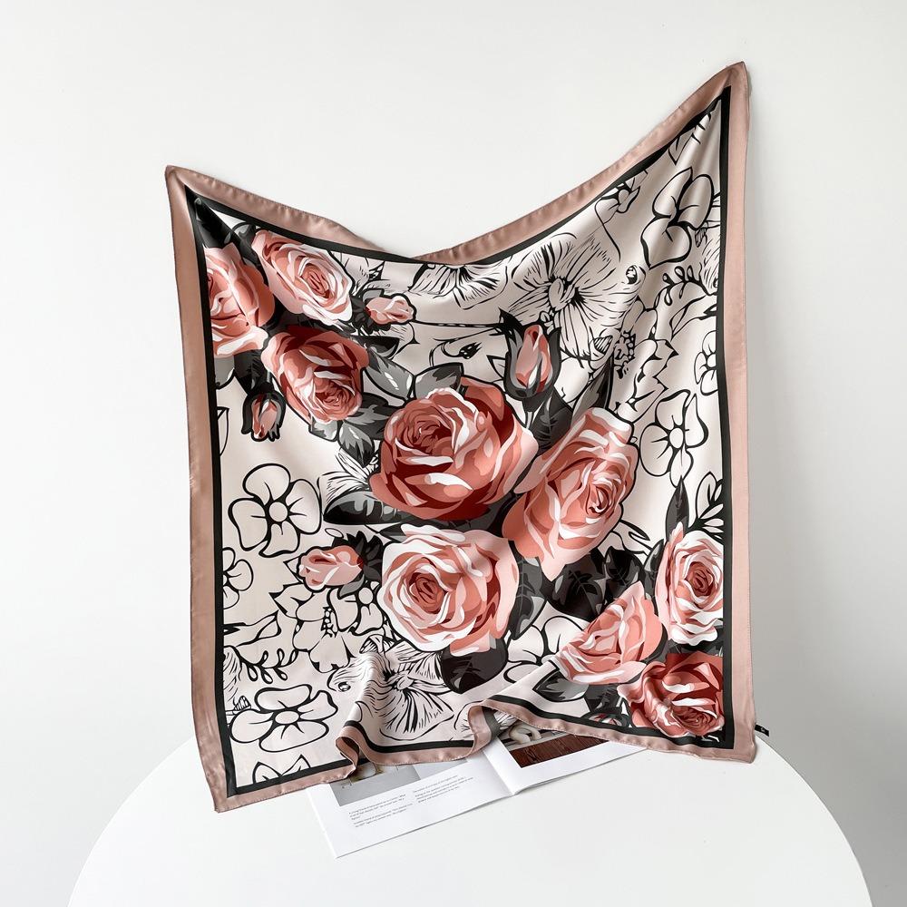 

New Scarf Rose Design Noble and Elegant Mother-in-law Gift Soft Square Scarf Shawl
