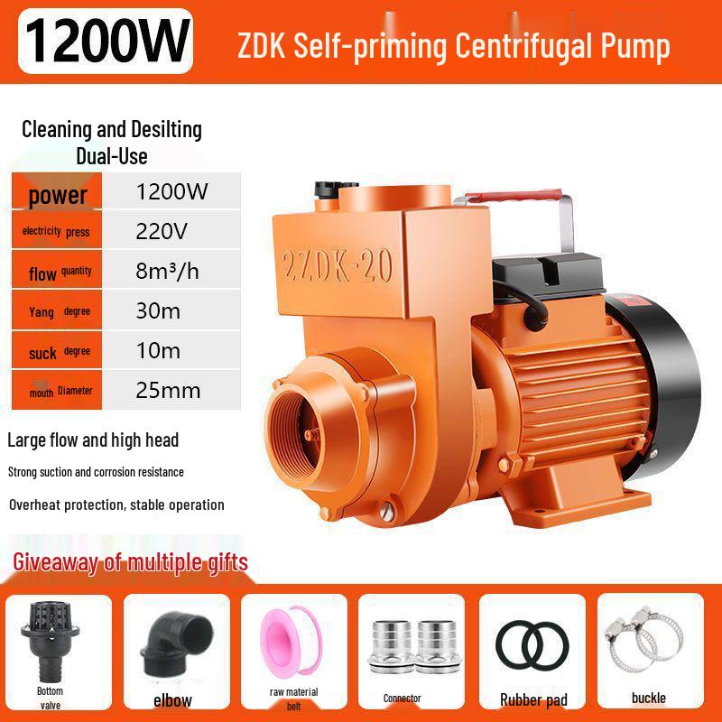220V Self-Priming ZDK Agricultural Centrifugal Pump for Sewage and Clean Water, Large Flow