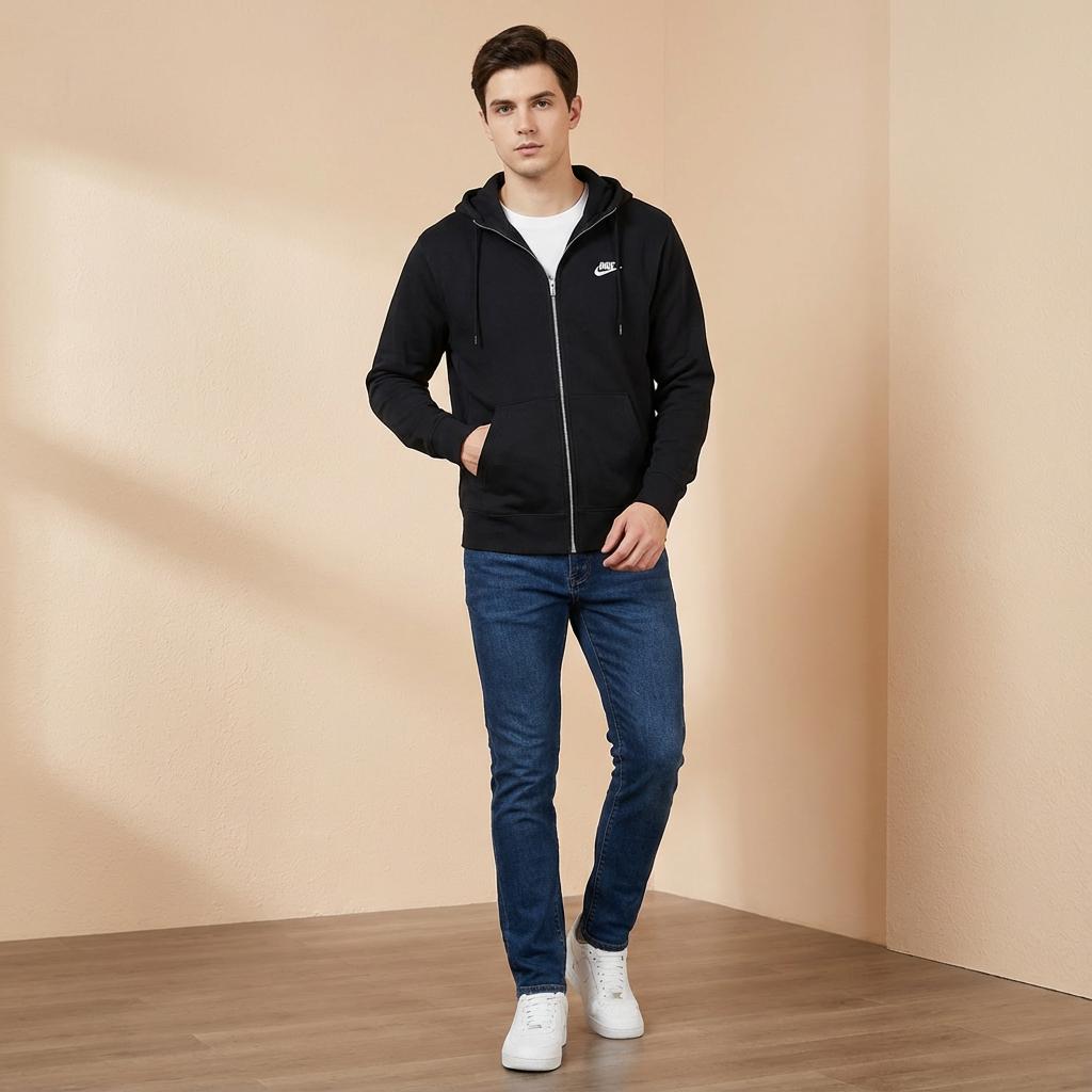 Nike Vyriškas M Nk Bb Fz Logo gobtuvas su užtrauktuku ilgomis rankovėmis megztas flisinis šiltas švarkas Vyriški švarkai FN3862010