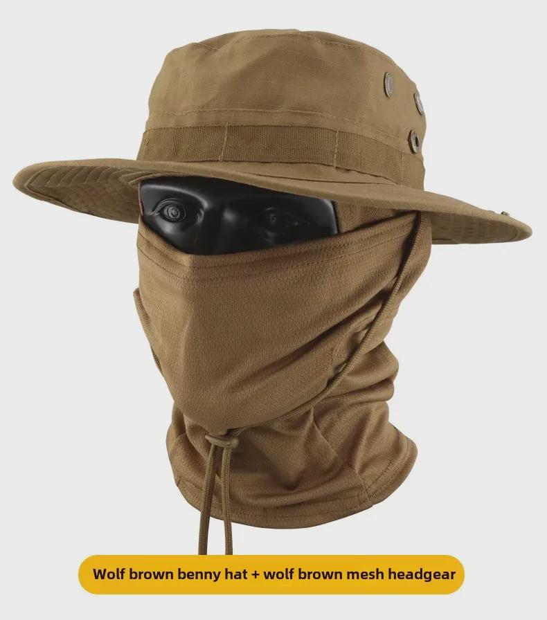 Men's Camouflage Bucket Hat Set: Multifunctional, Breathable, Sun-Protective Fishing Hat with Round Brim.