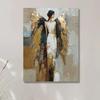 Arte de Parede em Tela de Asas de Anjo Abstratas Modernas - Pintura Espiritual Minimalista em Bege Dourado Azul Preto com Figura de Anjo