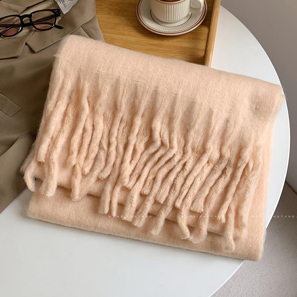 2024 New High-End Pure Color Mohair Scarf for Women - Cozy Korean Style Autumn/Winter Shawl