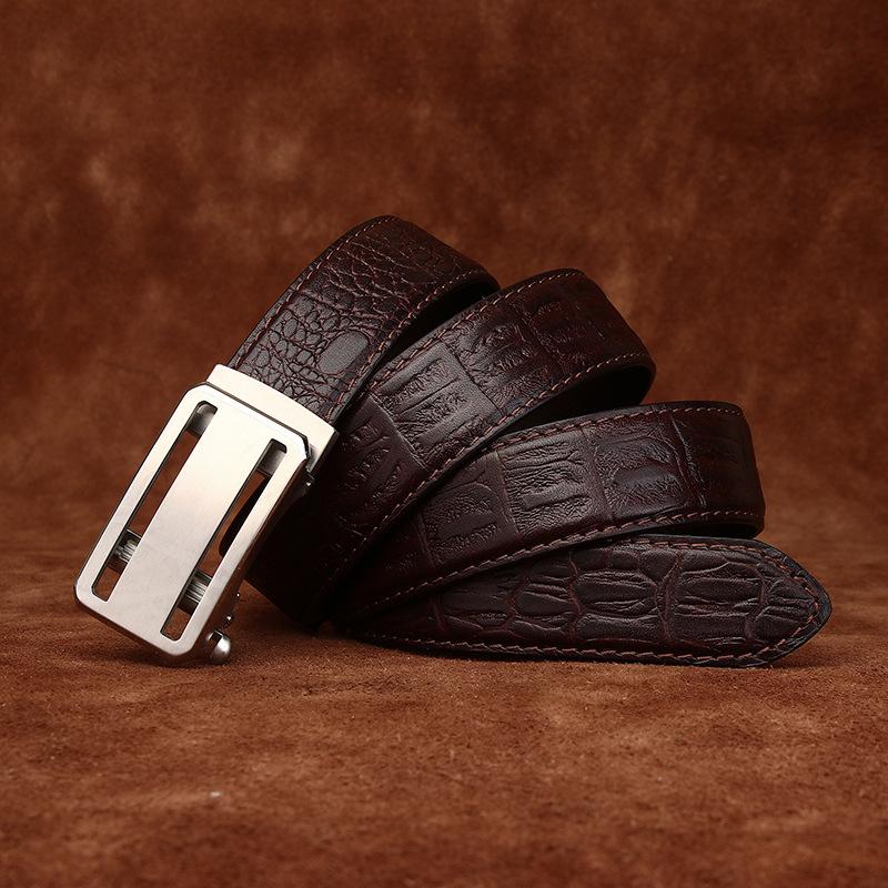 High-End Crocodile Pattern Stainless Steel Automatic Buckle Belt Men'S Genuine Leather First Layer Cowhide Simple Casual Pants Belt Men'S