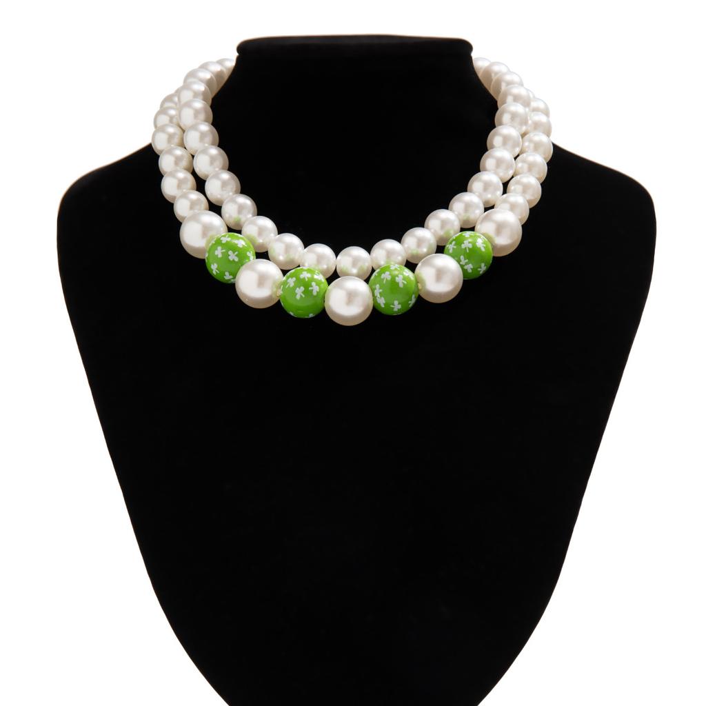 Green Element Necklace, Personalized Color Beaded Imitation Pearl Love Valentine'S Neck