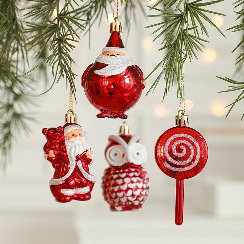2Pcs Christmas Balls Ornaments Candy Cane Owl Christmas Tree Pendant Red And White Decorations Xmas  Year Home Party Decor