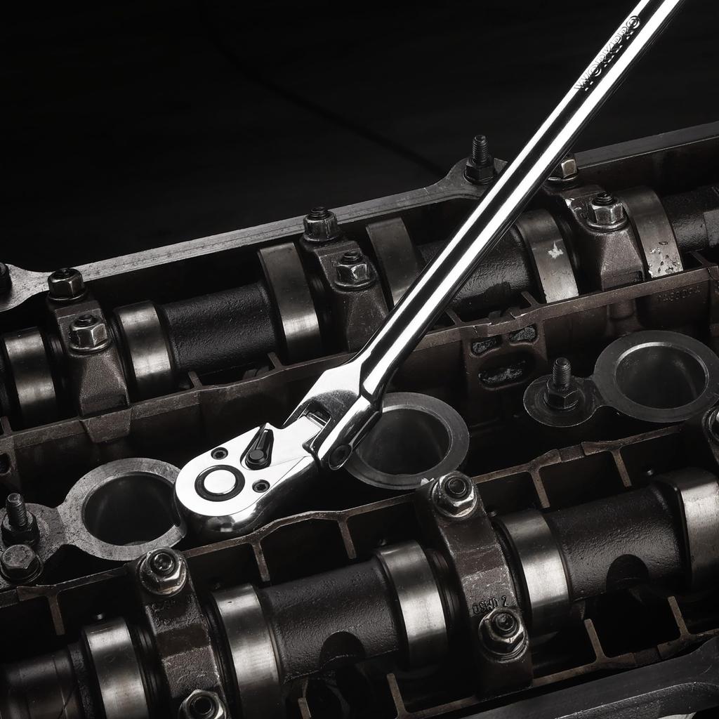 WORKPRO Ratchet Ratchet Socket Long Swivel 457mm Overall Easy Direction Quick Release Vanadium Steel Gear Handle, Wrench, Wrench, 9.5mm Drive, Head,