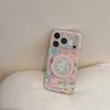 Kawaii Floral Puppy Ring Stand Phone Case For iPhone 15 16 17 Pro Max INS Cute Pink Glitter Clear Shockproof Protective Cover