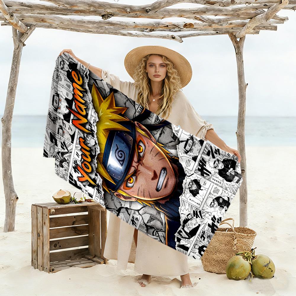 Naruto Character Customizable Name Beach Towel Super Soft Microfiber Quickdry Fabric Suitable for Sports Travel Swimming Yoga Bathroom Beach And Pool