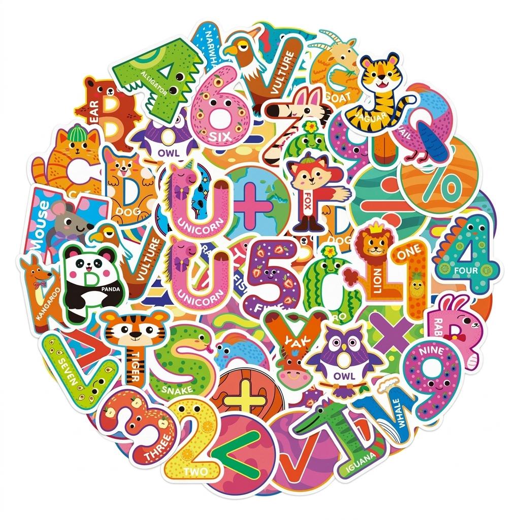 50Pcs Waterproof Cartoon Number Stickers for Kids Creative Graffiti Decoration PVC Material Easy Peel