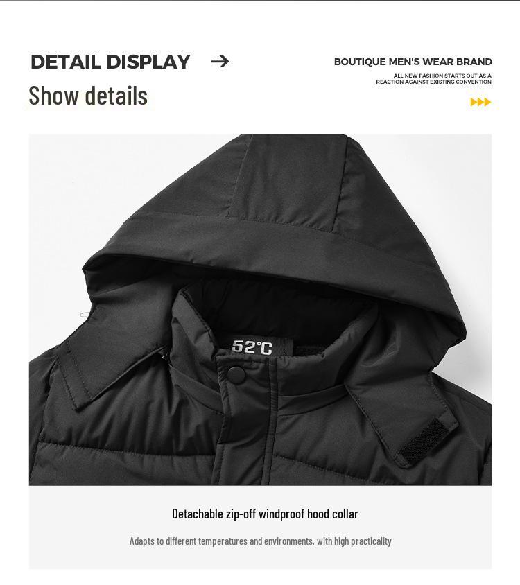 Winter 2025 Men's 3D Fashion Detachable Hooded Thick Cotton Jacket with Velvet Lining