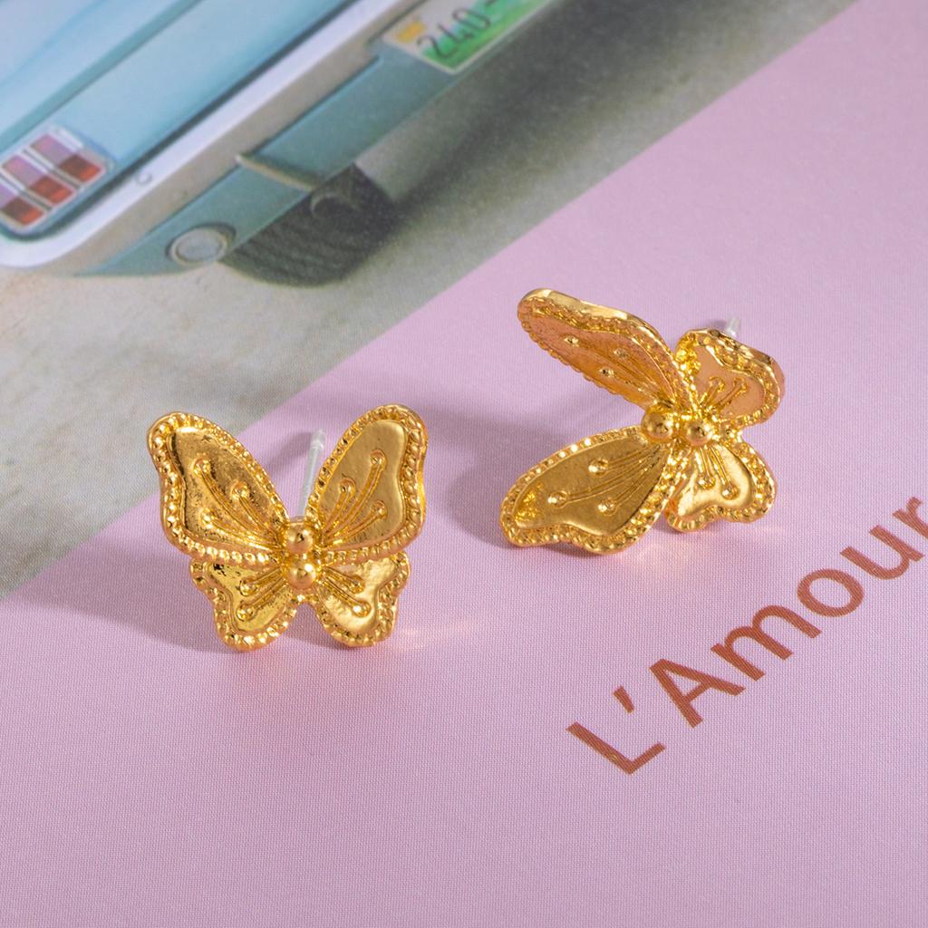 Dongdaemun Golden Butterfly Temperament Stud Earrings, Light Luxury Fashion Simple Celebrity Style Earrings Women