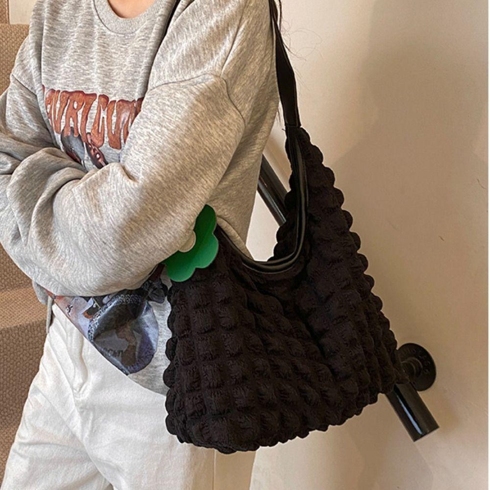 Underarm Bag Light Weight Tote Bag Plaid Fold Cloud Bag Pleated Bubble Shoulder Bag  Office Worker