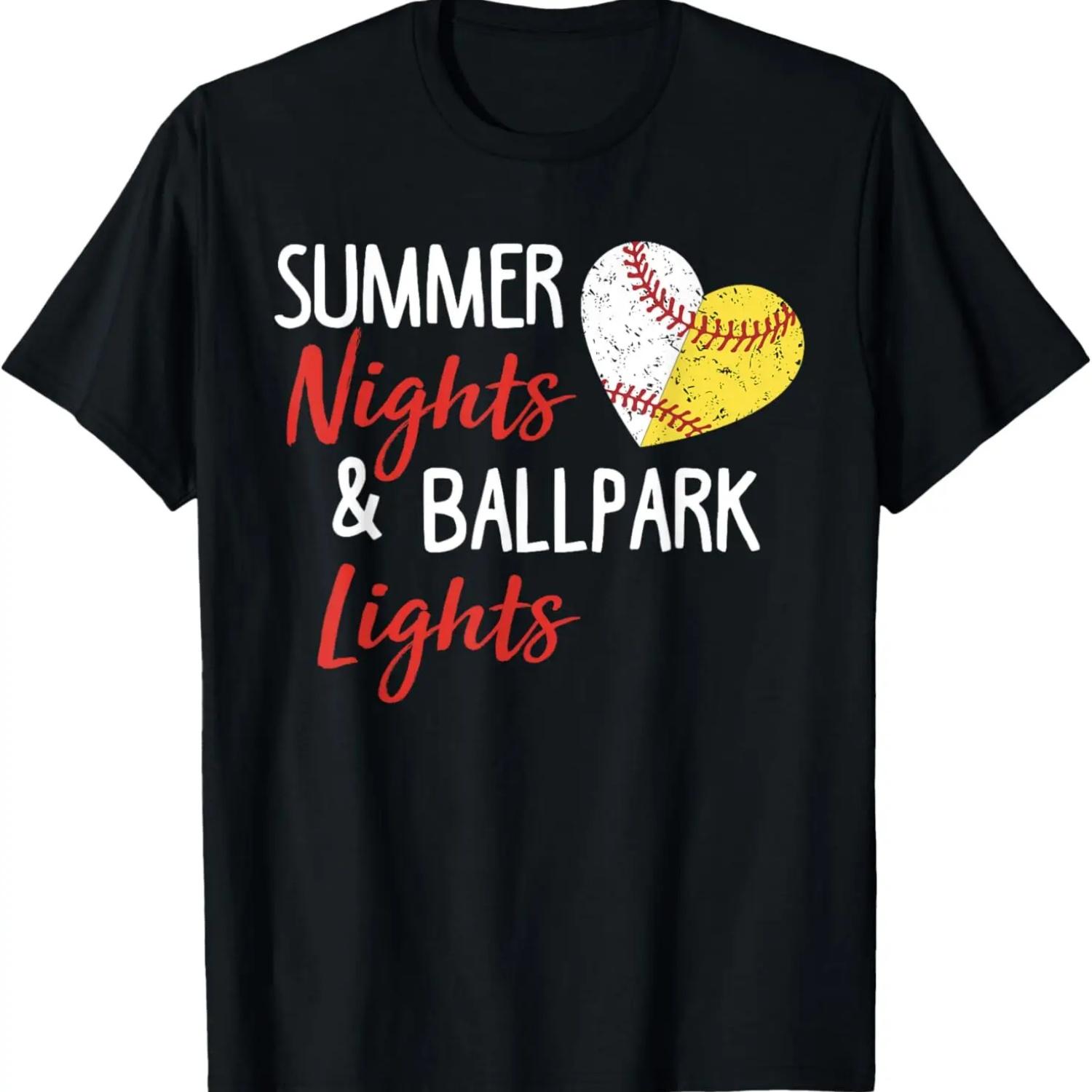 

Summer Nights Ballpark Lights TShirt Softball Baseball Shirt T-Shirt S чёрный
