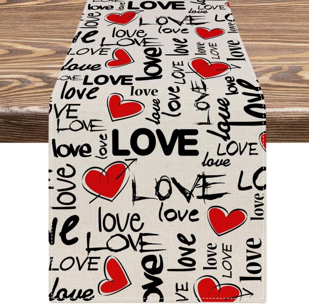 Valentine'S Day Table Flag Red Love Plaid Home Holiday Decoration Table Flag Tablecloth