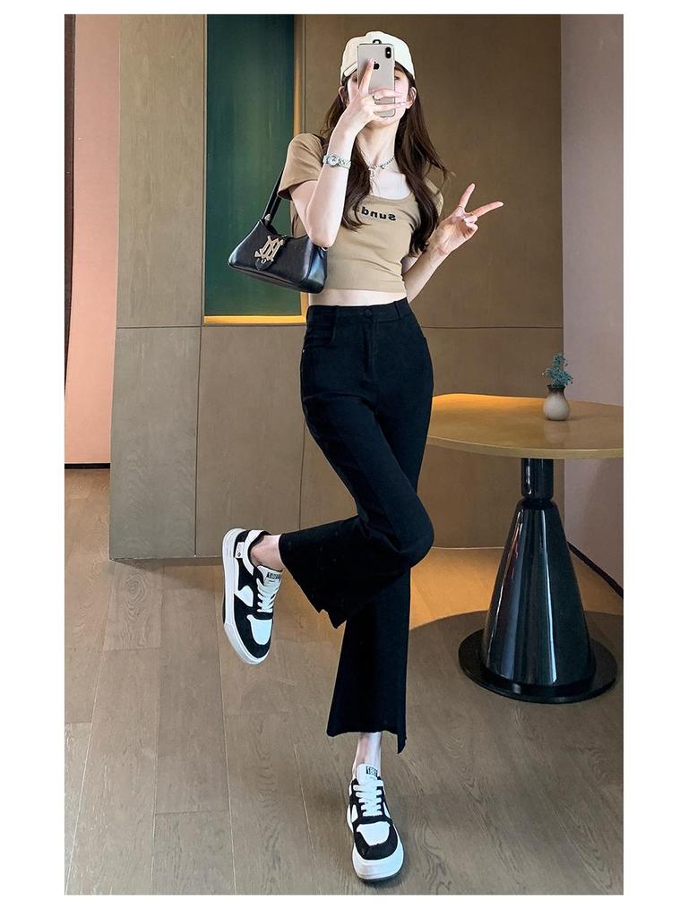 Women's Slimming Black Micro-Flare High-Waisted Jeans - Spring 2025 Petite Collection