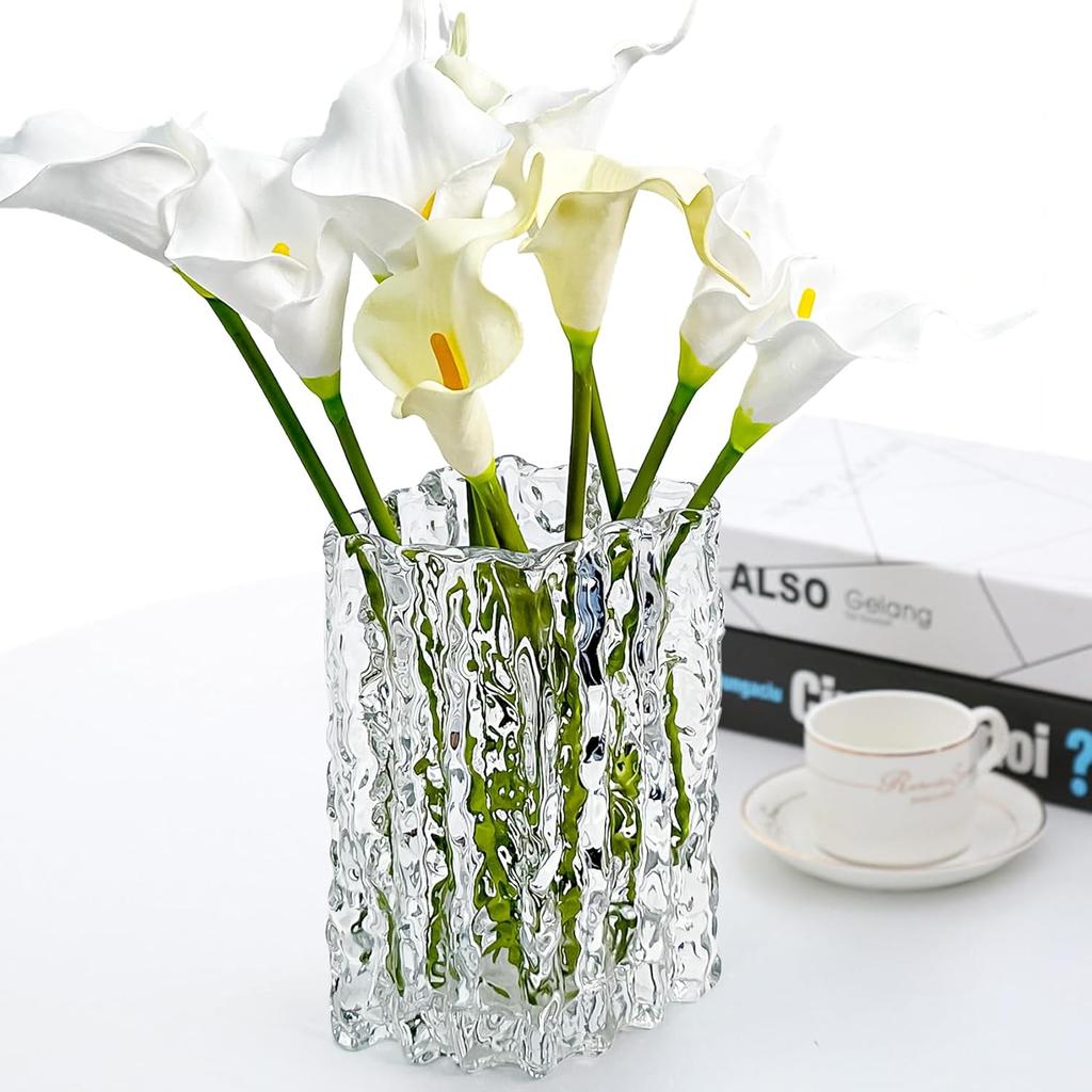 Aoderun Glass Vase Crystal Vase Heavy Duty Large Flower Vase for Dining Table Kitchen Office Home Shelf Wedding Living Room Centerpieces(Clear)