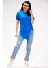 Asymmetrical Short-sleeved Cotton Blouse, Cornflower Blue L/XL