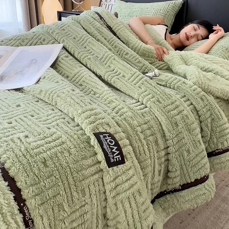 

Solid Color Half Sides Fleece Autumn Winter Blanket For Bed Soft Fluffy Warm Sofa Cover Blanket Glade Comfortable Warmth Blanket 100x150cm 1pcs