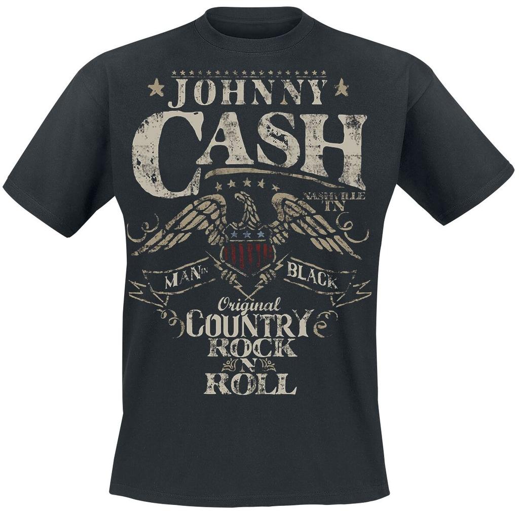 Johnny Cash Man In Black T-Shirt Men's Black Rock Legend Graphic Tee Retro Style Casual Top Print New Arrival Tee S-4XL
