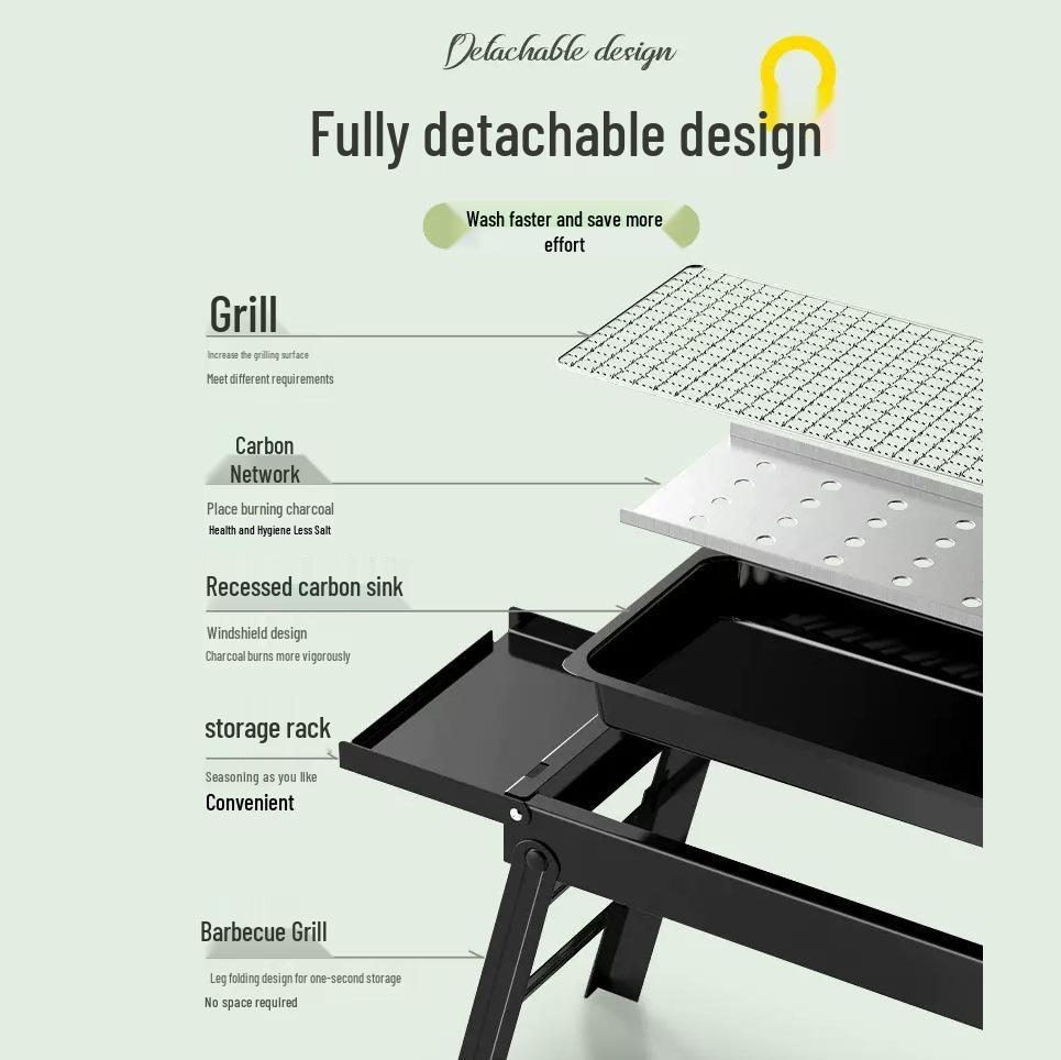 New Portable Charcoal BBQ Grill – Handheld Pull-Out Design for Outdoor Camping