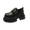 2025 British Style Super High Heel Thick Sole Heightening Metal Buckle Small Leather Shoes Thick Sole Muffin Single Shoes Spring New Women