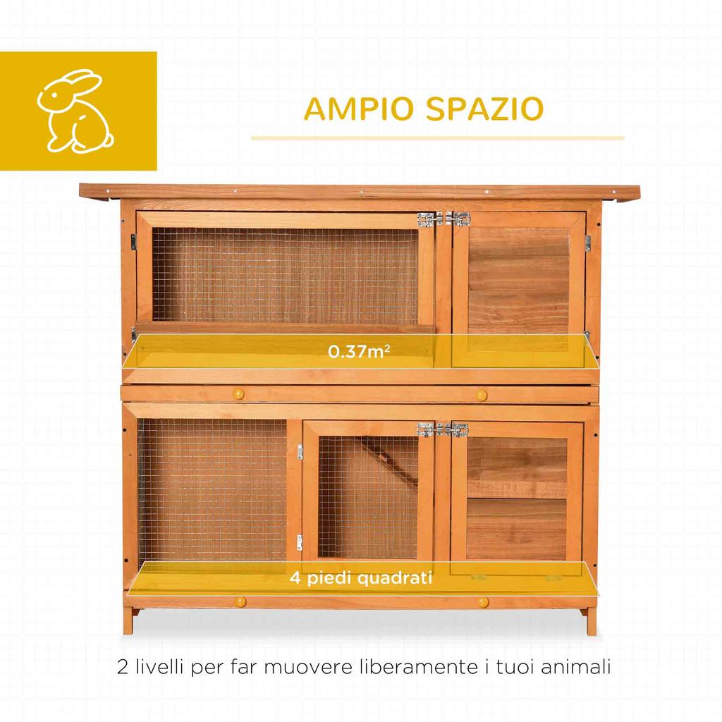 Outdoor Wooden Rabbit Hutch with House and 2-Story Enclosure, 122x48x100 Cm