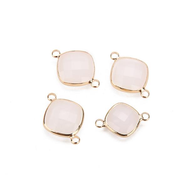 5pcs 11mm White Double Hole Glass Charms Pendants Connector for Chain Bracelets Necklace Women DIY Jewelry Making Findings