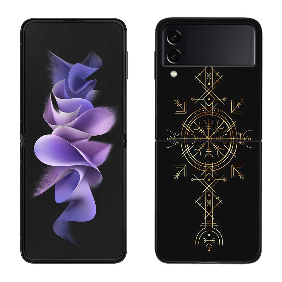 Nordic Norse Phone Case For Samsung Z Flip 7 6 5G Galaxy Z Flip 5 4 3 Black Hard Cell Cover Luxury PC Shell Coque
