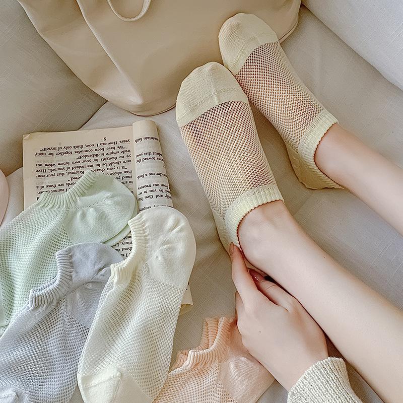 Female Summer Thin Style Pure Color All Kinds of Small Fresh Invisible Mesh Boneless Breathable Boat Socks
