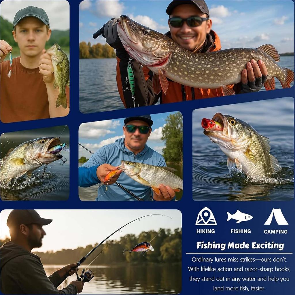 Creative Christmas Arrival Mixed Bait Fishing Lure Set with Minobo Climbing Glitter Soft & Hard Bait Fish Hook Blind Box Set