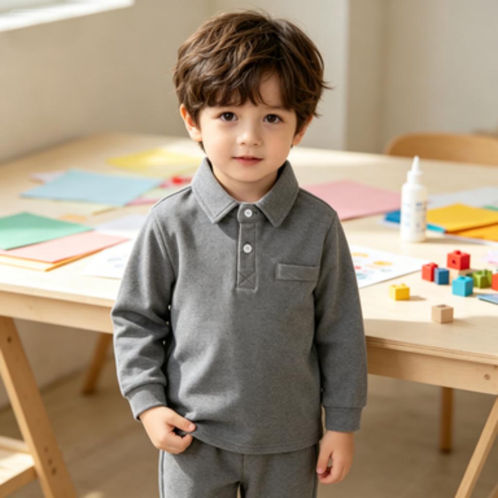 Baby Boys Girls Long Sleeve T-Shirt with Pointed Collar, Thickened Korean Top for Fall