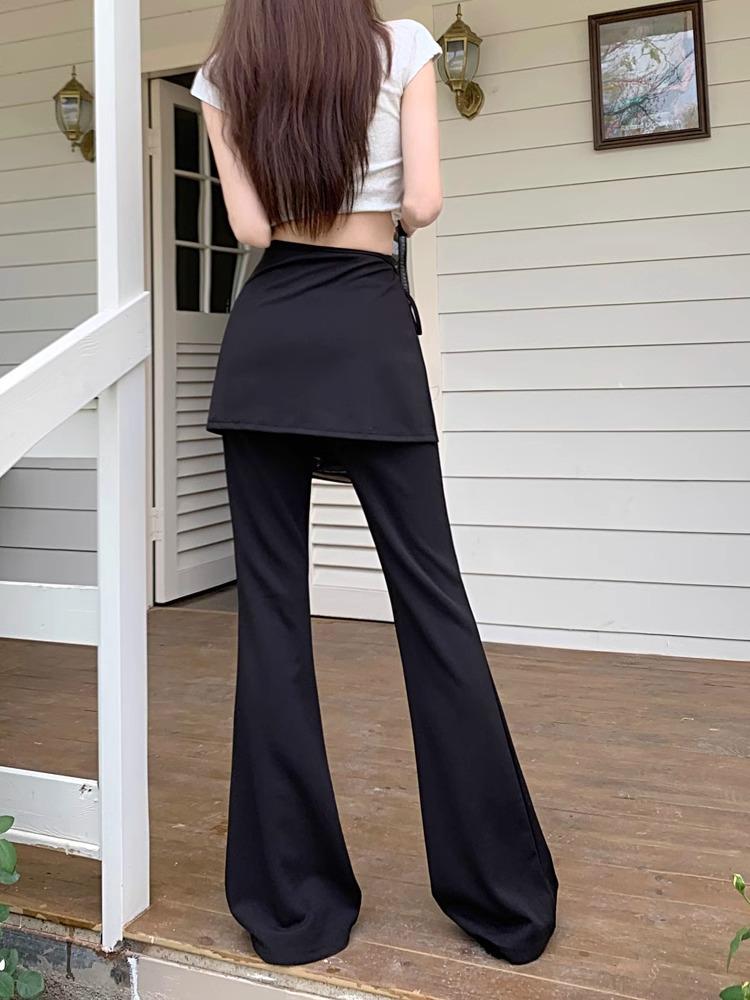 Damskie spodnie spódnica slim-fit z mikrofalarami - Letni temperamentowy styl wyszczuplający i zakrywający biodra
