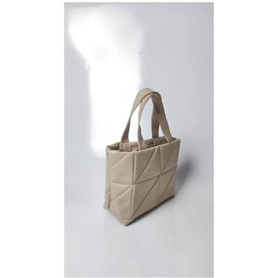 Krem Kadın Kapitone Kabartmalı Puf Şişme Suni Deri Napoli Omuz Askılı Tote El Ve Omuz Çantası