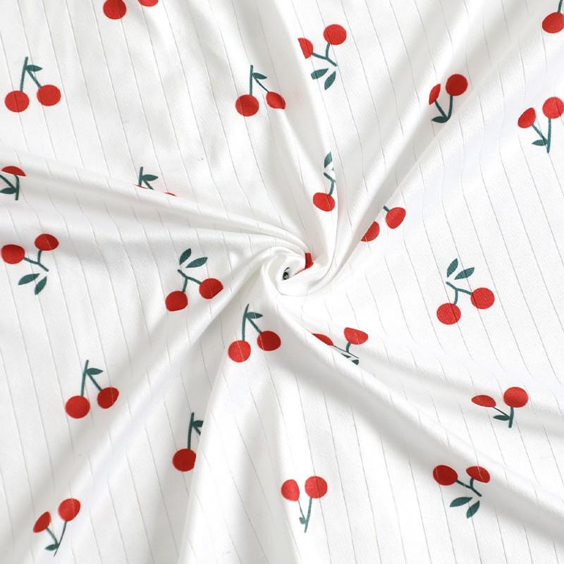 Women's Cherry Print V-Neck Lace Pajama Set: Short Sleeve T-Shirt & Shorts