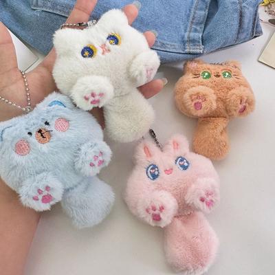 Cartoon Cat Plush Keychain Plush Stuffed Bear Pendant with Tail  Hanging Accessory