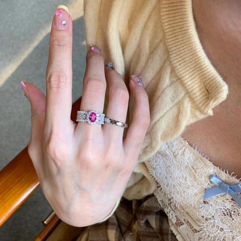 Vintage Fine Jewelry Luxury Daily Ring Light Rose Red Gemstone Rings For Women   Inlay Diamond Sweet Fine Accessories