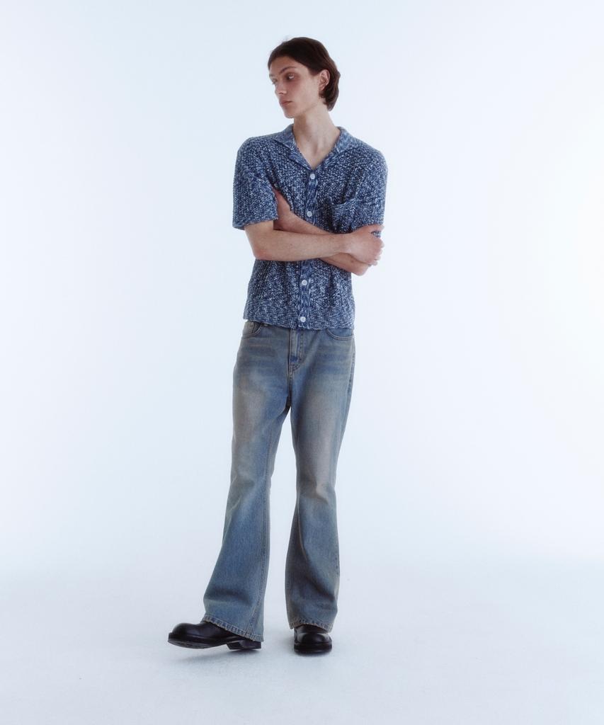 KINETO Twist Two-Tone Knit Shirt_Navy